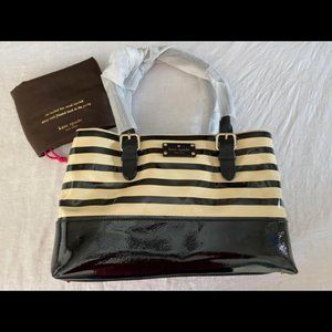 NWT Kate Spade Elena Beige & Black Stripe Handbag Ret. $398